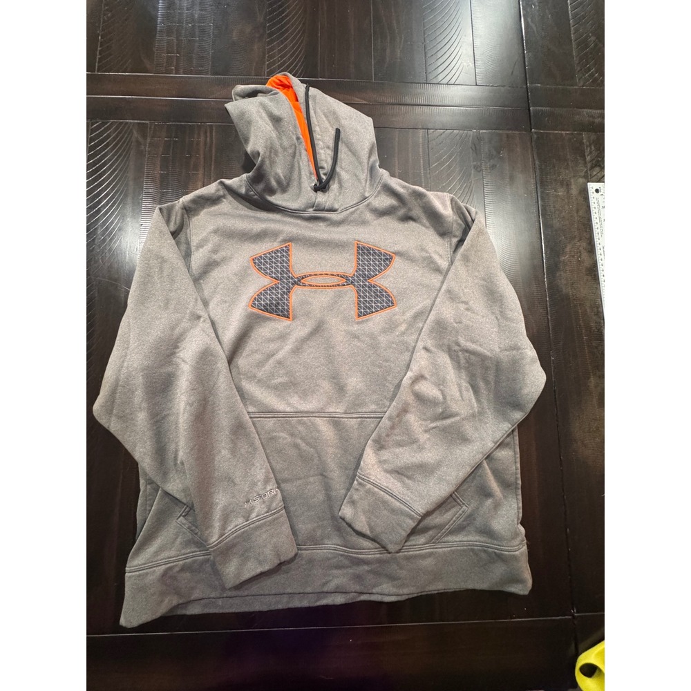 Under Armour Storm Hoodie Mens XL Gray Orange Embroidered Logo Sweatshirt
